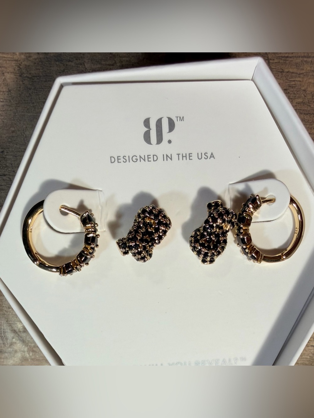 bp Gold and Black Beaded Hoop & Knot Earring Set